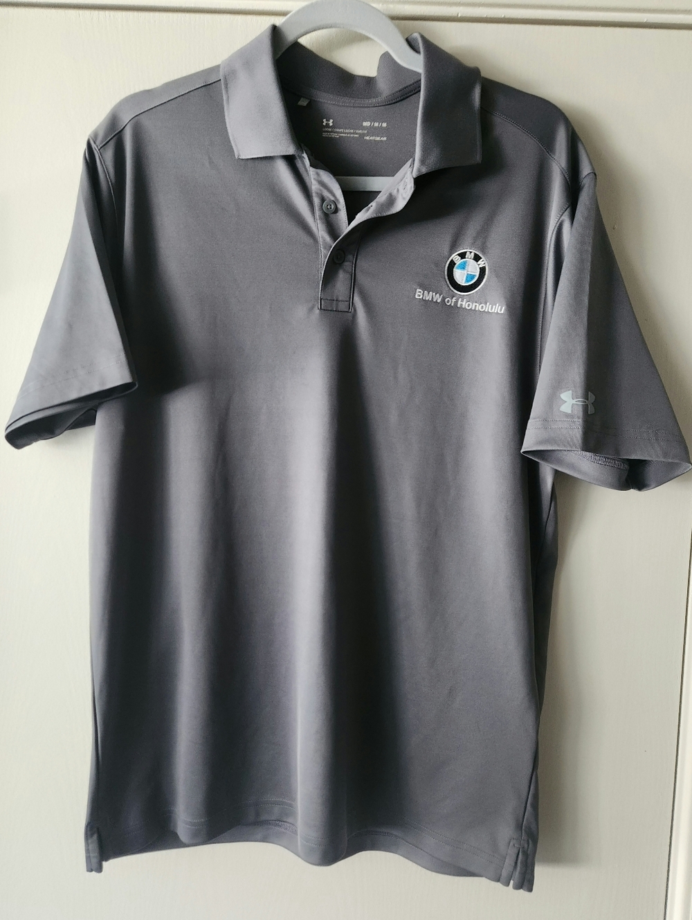BMW 🚘 Honolulu 🌴 Under Armour Polo Shirt Gray Men's Medium EUC $28